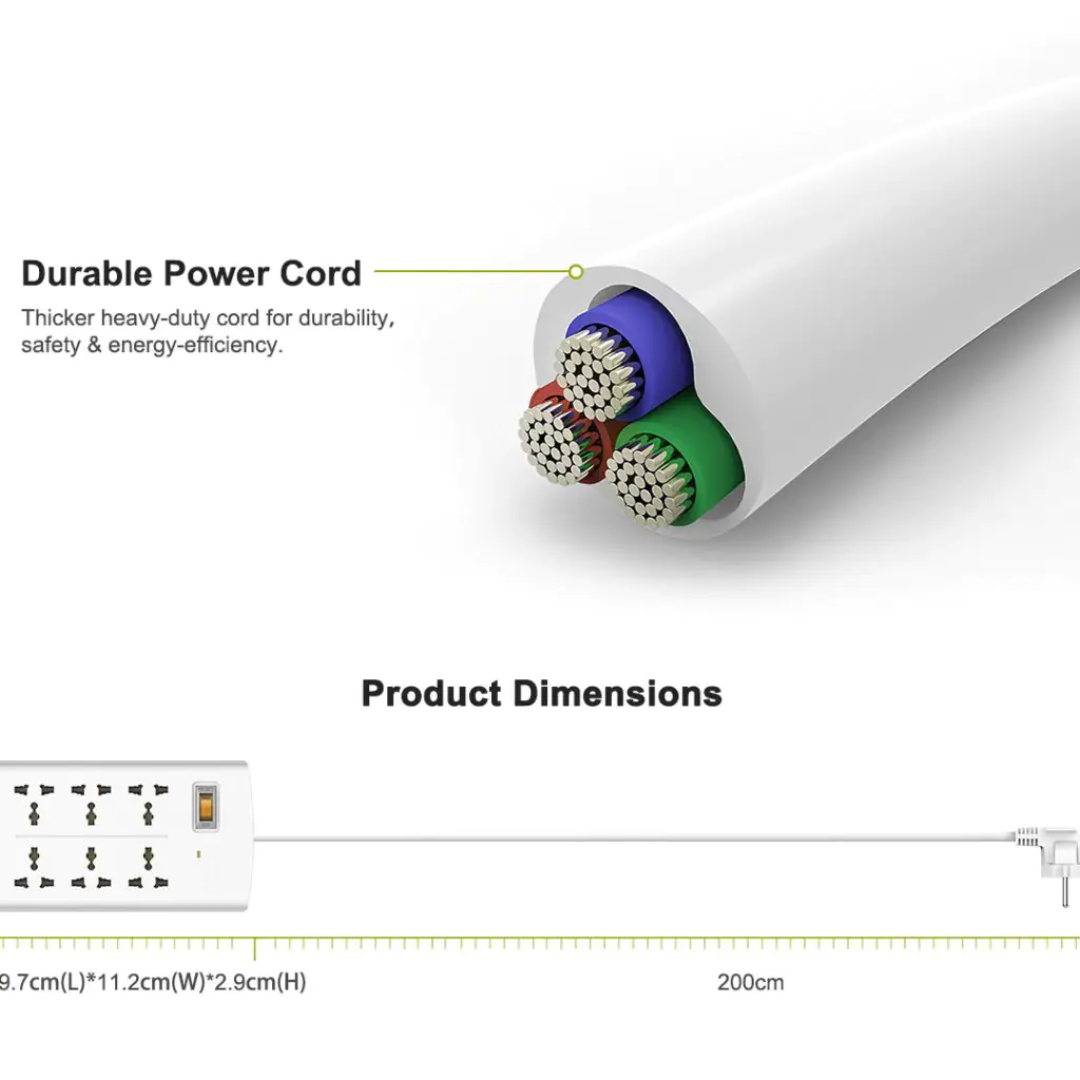 HUNTKEY SZM604-4 6 SOCKETS 2M POWER SURGE 375 JOULES