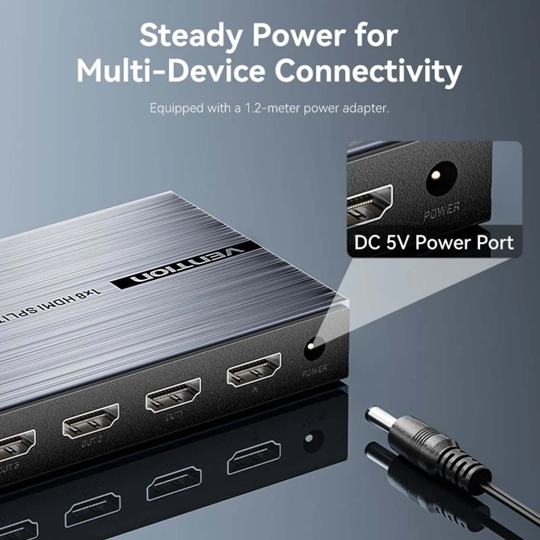 VENTION AKQB0 4K 1x8 HDMI Splitter Black Aluminum Alloy Type