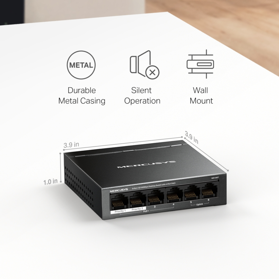 MERCUSYS MS106P (NV) V1.06-Port 10/100 Mbps Desktop Switch with 4-Port PoE