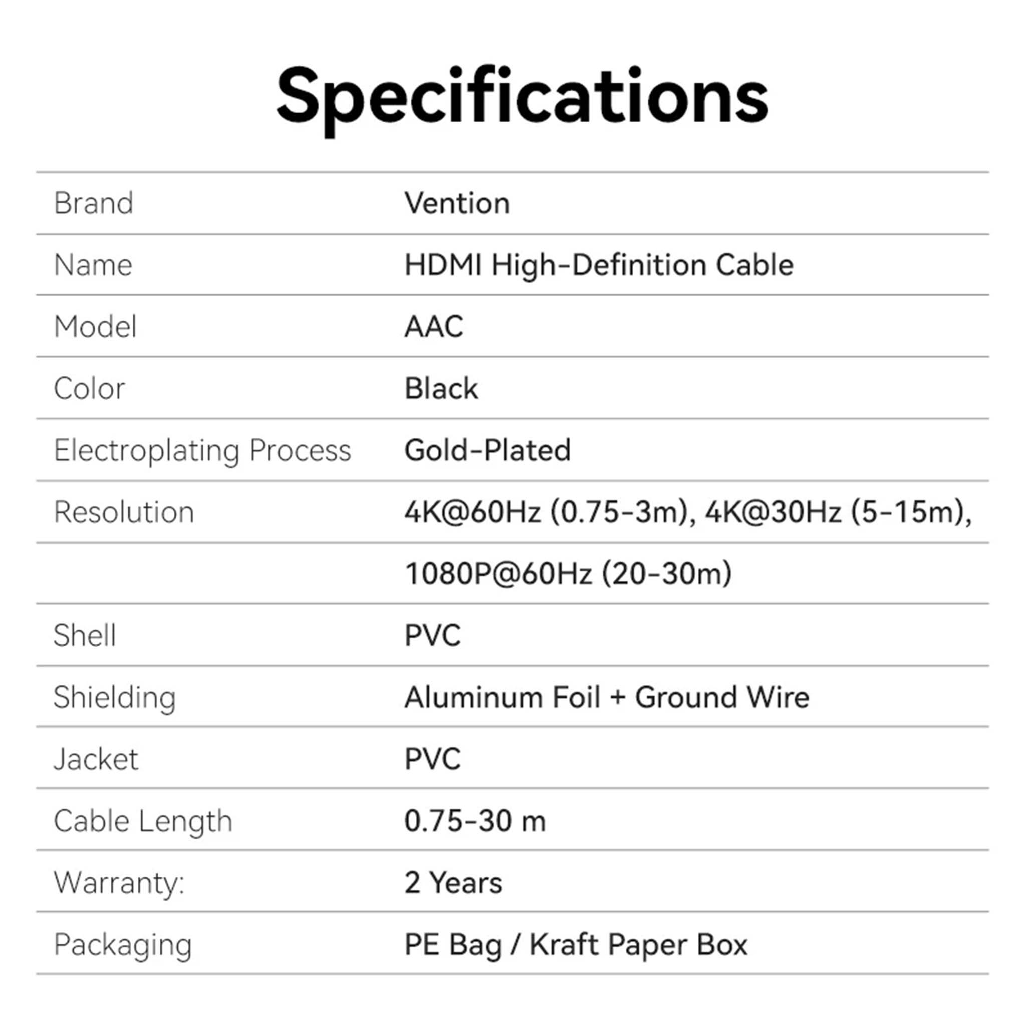 VENTION AACBI HDMI CABLE 3M