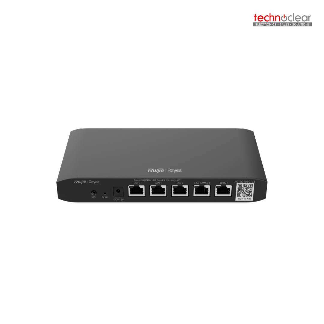 RUIJIE RG-EG105G V3 5-PORT GIGABIT CLOUD MANAGED ROUTER, 5 GIGABIT ETHERNET CONNECTION PORTS, SUPPORT UP TO 2 WANS, CONCURRENT USERS 600 MBPS