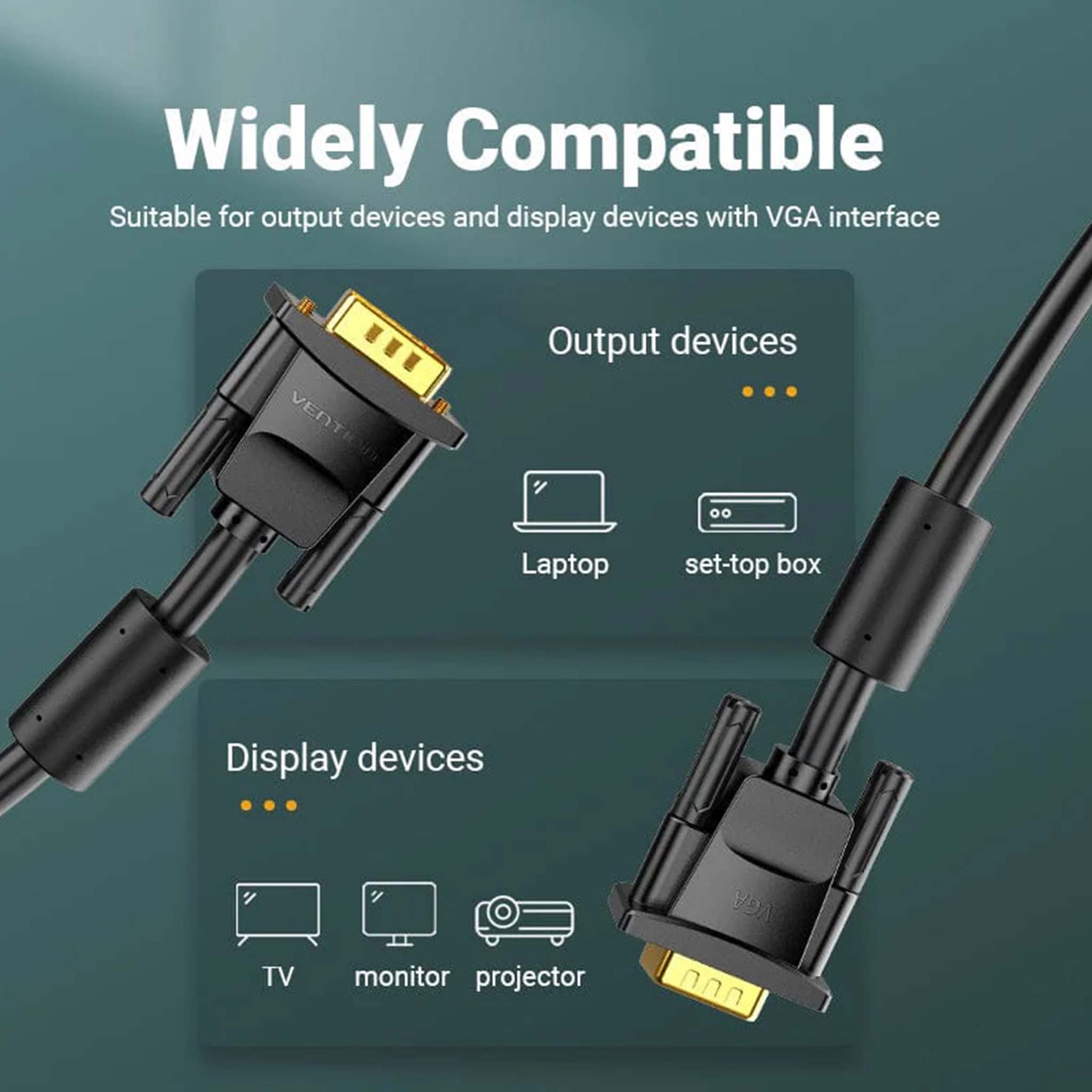 VENTION DAEBG VGA CABLE 3+6 MALE TO MALE CABLE WITH FEMALE CORES 1.5M BLACK
