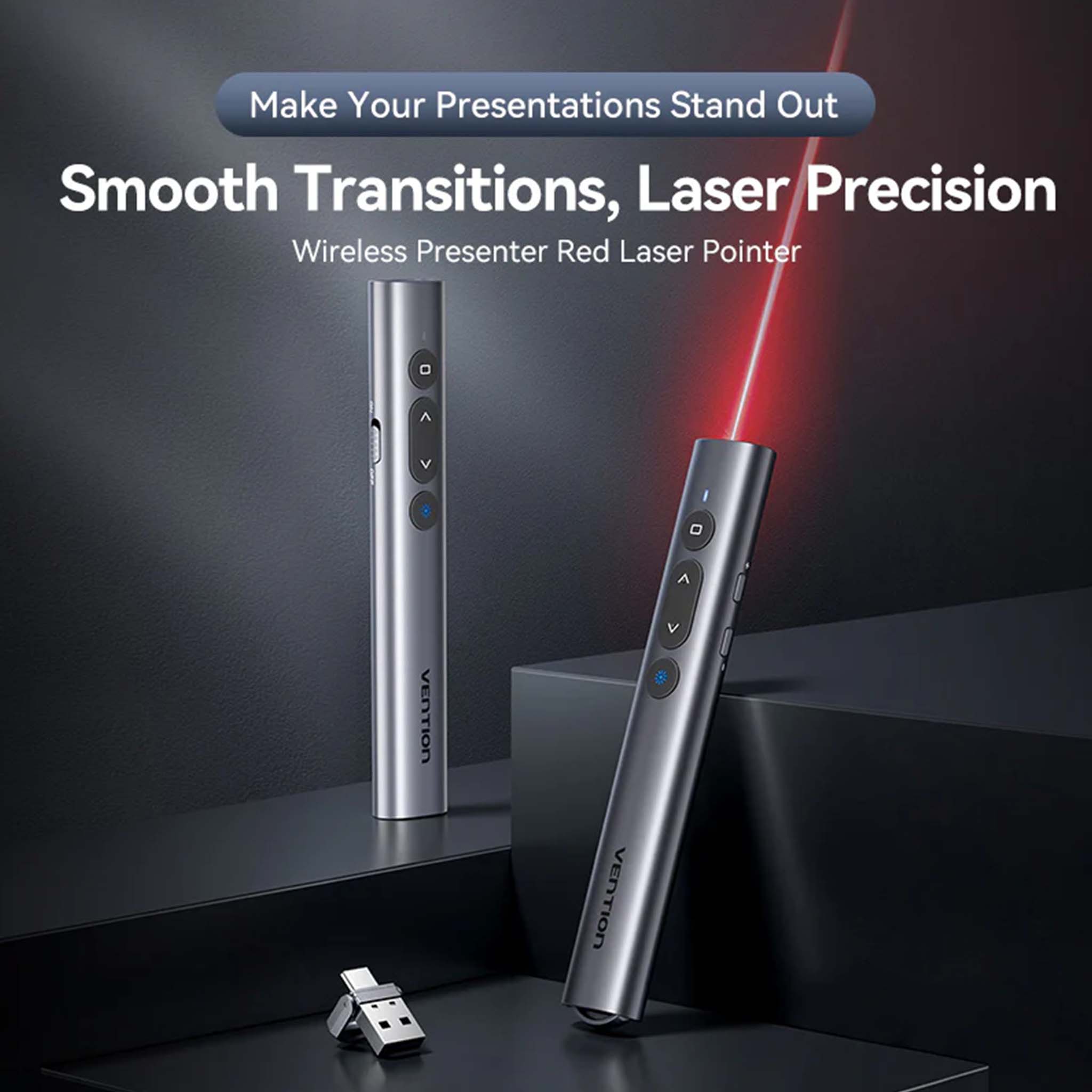 VENTION KQIH0 Wireless Power point Presentation Clicker with Red Laser pointer-Gray