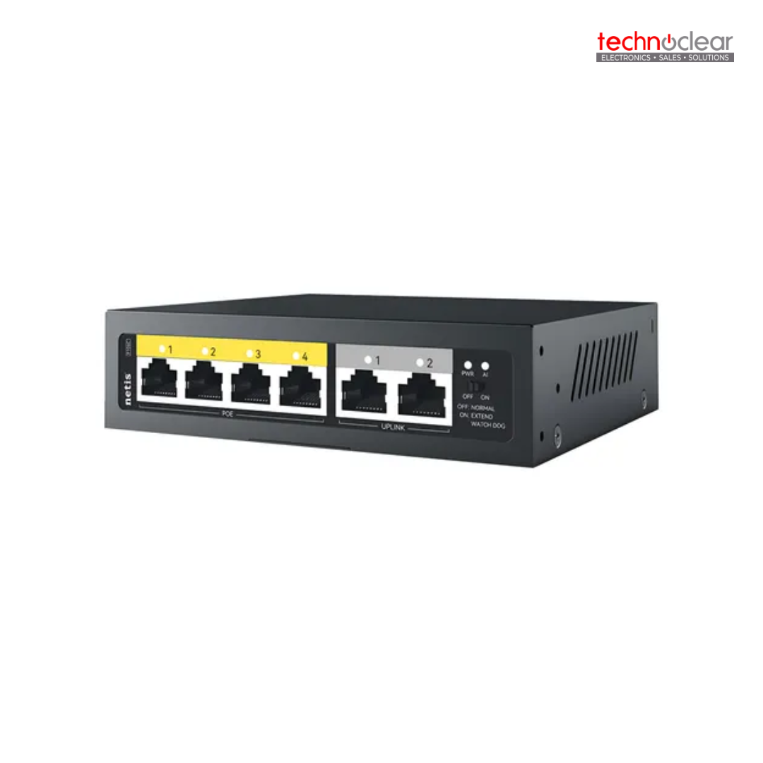 NETIS P106C 6 PORT POE SWITCH, 4FE POE, 2FE UPLINK, 60W, 250W
