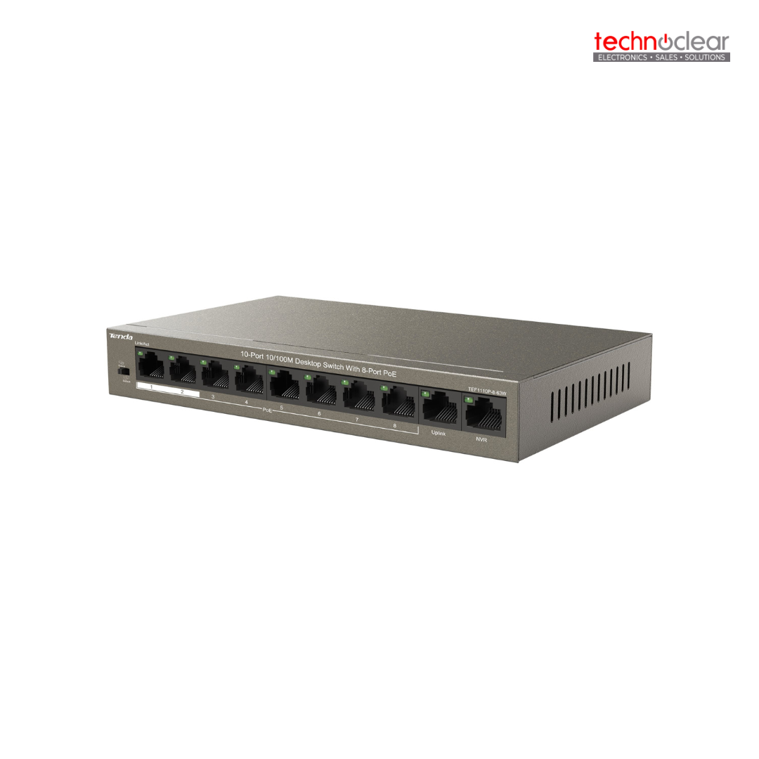TENDA TEF1110P-8 63W, 10-PORT 10/100M DESKTOP SWITCH WITH 8-PORT POE