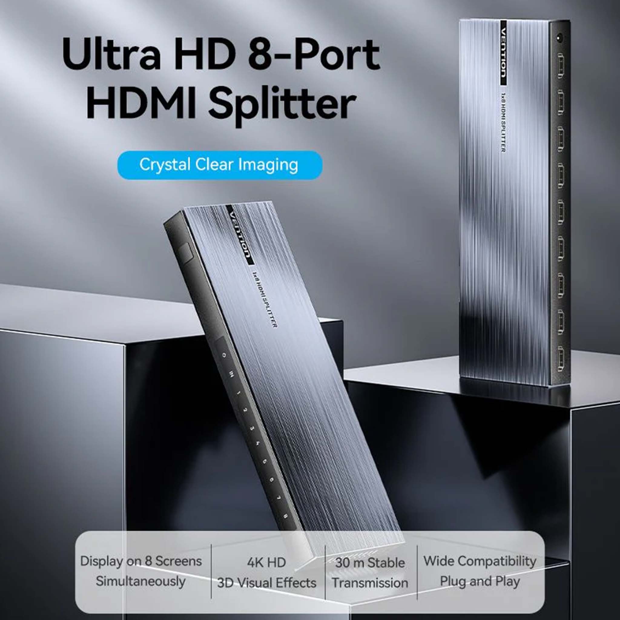 VENTION AKQB0 4K 1x8 HDMI Splitter Black Aluminum Alloy Type