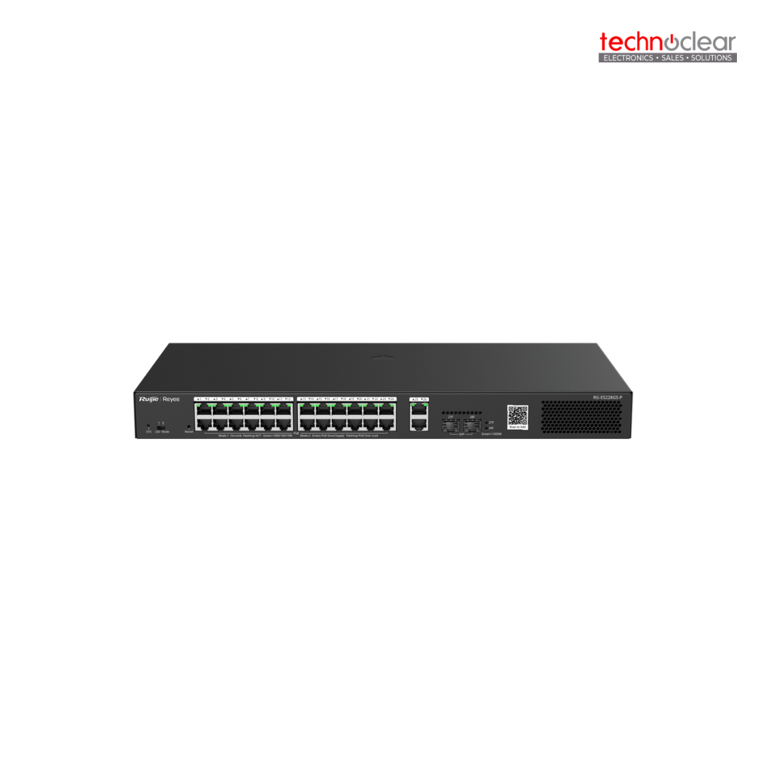 RUIJIE RG-ES228GS-P 28-PORT GIGABIT SMART POE SWITCH, 24 POE/POE + GIGABIT RJ45 PORTS WITH 2 GIGABIT RJ45/2 SFP UPLINK PORTS, 370W POE POWER BUDGET DESKTOP STEEL CASE