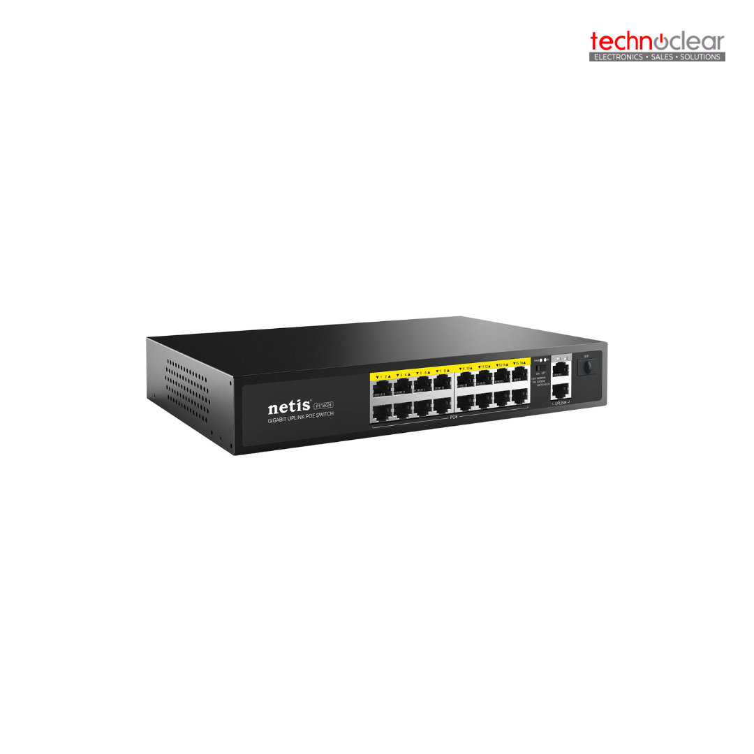 NETIS P116GH 19 PORT POE SWITCH, 16FE POE,2GE UPLINK, 1SFP,240W, 250M