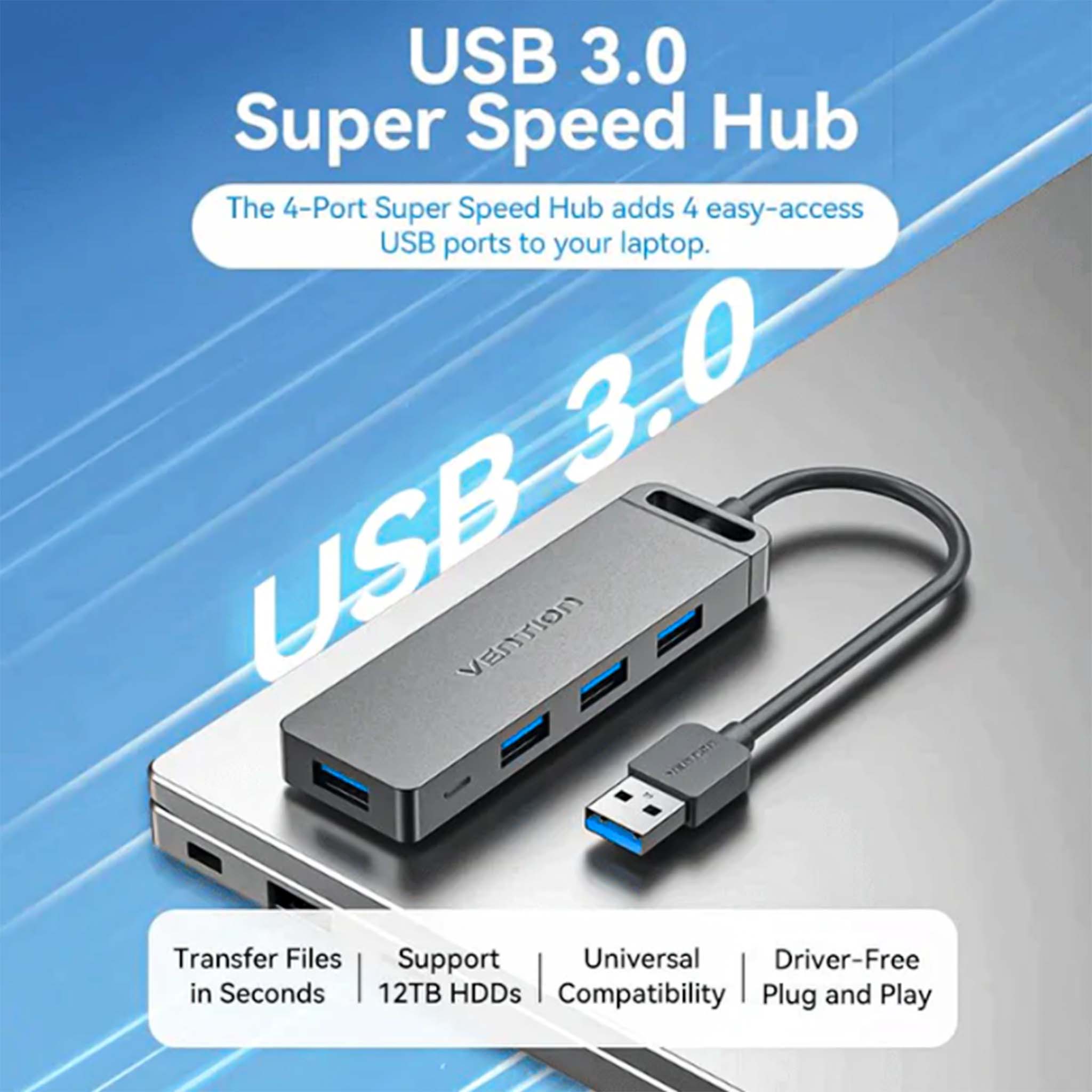 VENTION 4-PORT USB 3.0 HUB WITH POWER SUPPLY 1M BLACK