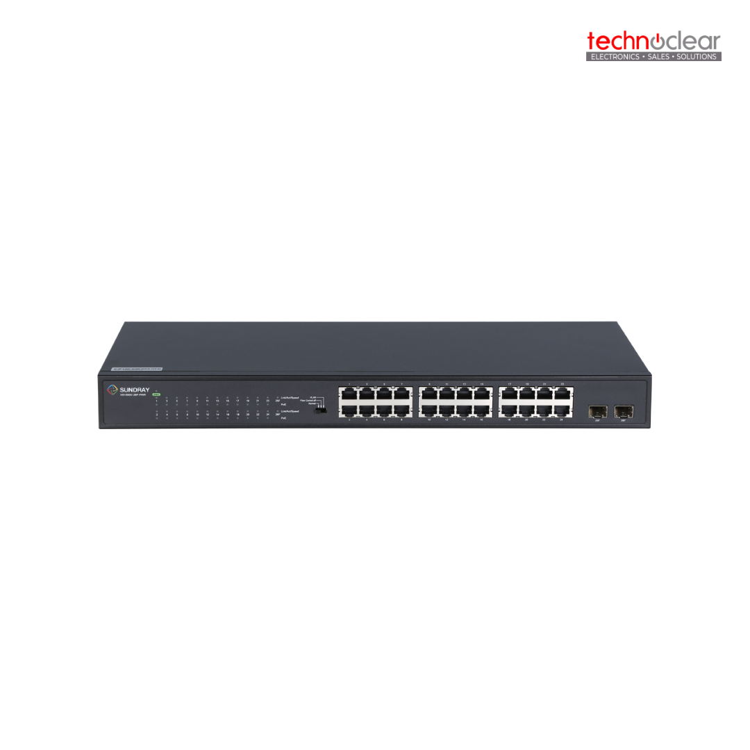 SUNDRAY XS1550U-26P 24*1000 ELECTRIC PORTS, 2*SFP PORTS, SWITCH CAPACITY 256Gbps, FORWARDING RATE 44Mpps, UNMANAGEABLE