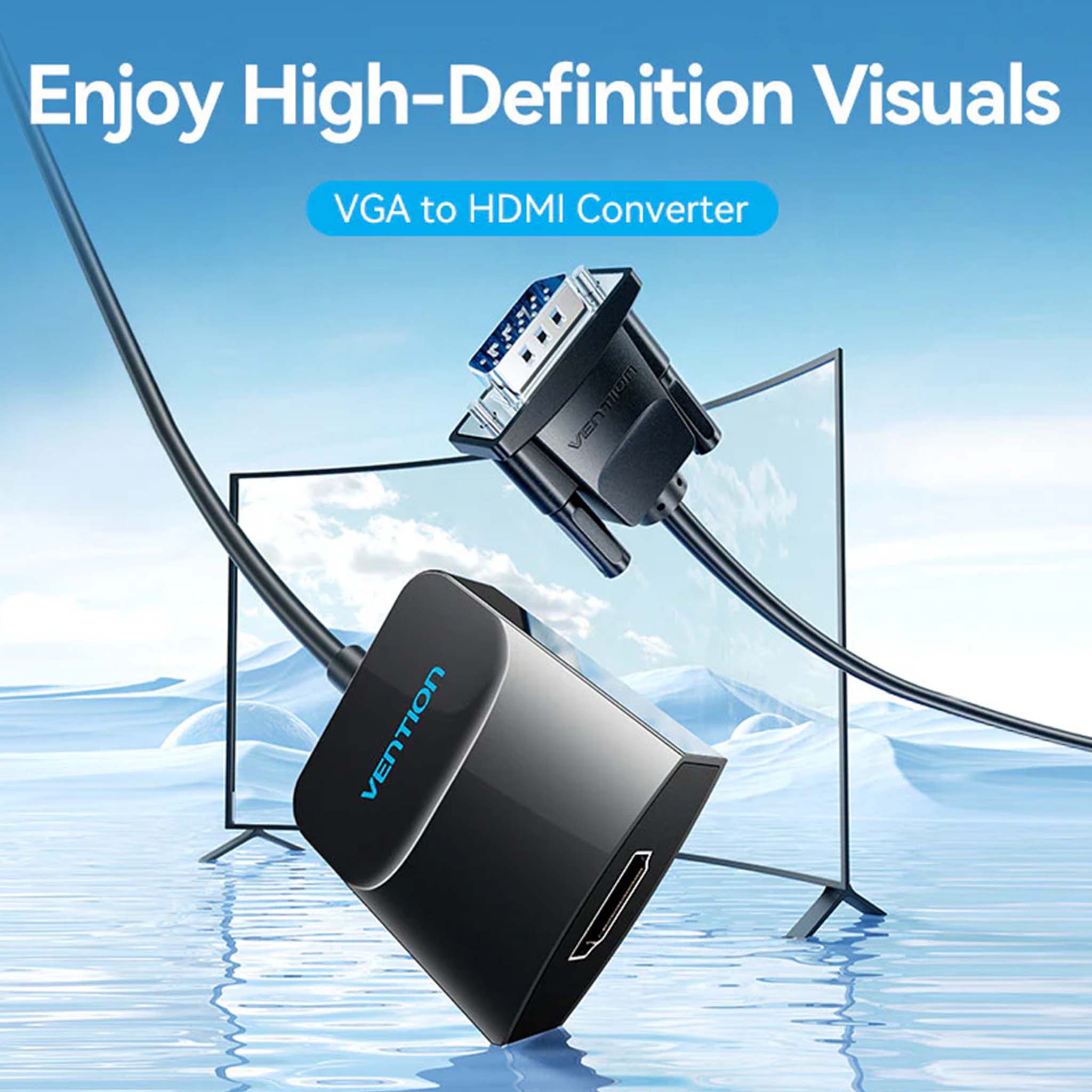 VENTION ACNBB VGA CABLE TO HDMI CONVERTER WITH FEMALE MICRO USB AND AUDIO PORT 0.15M BLACK