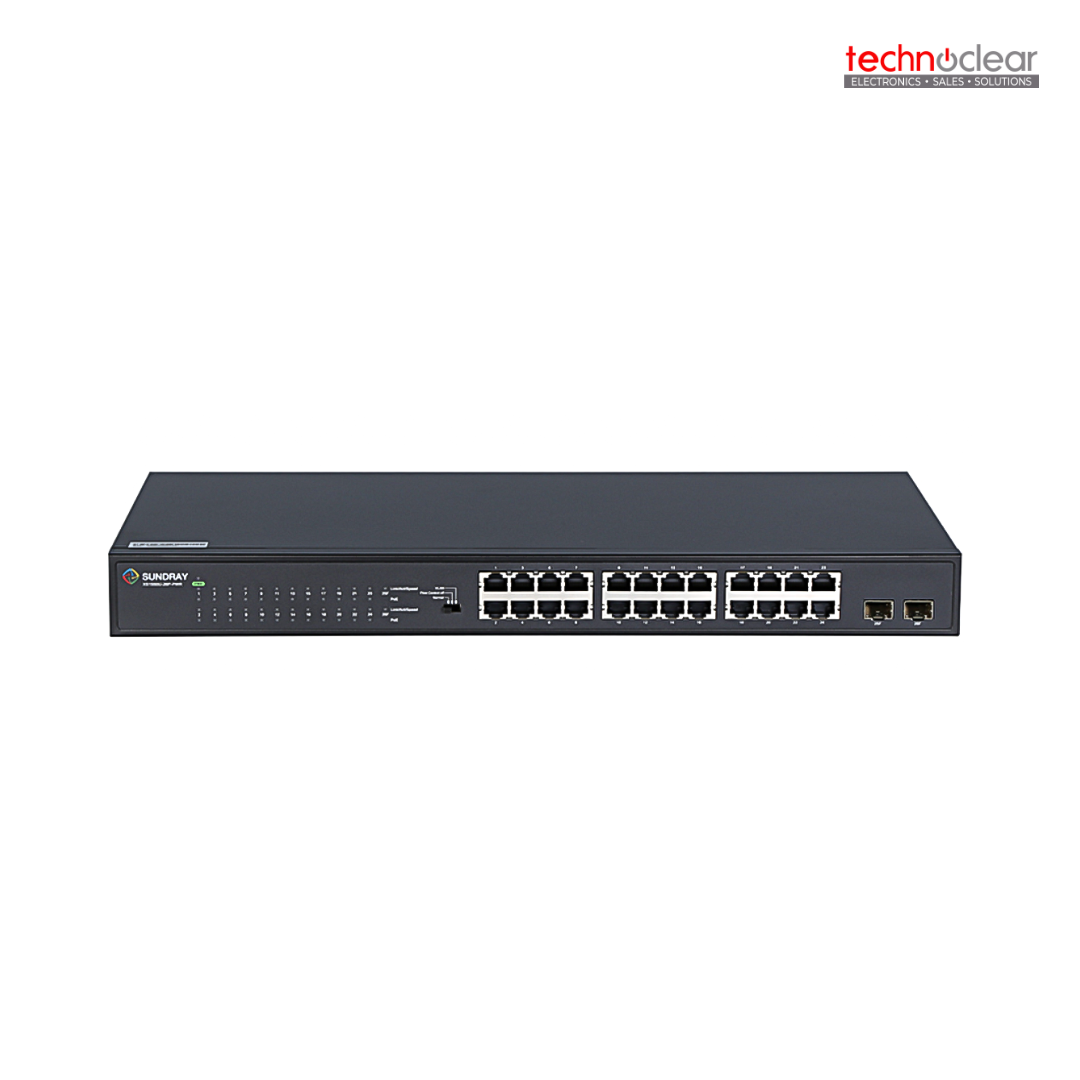SUNDRAY XS1550U-26P 24*1000 ELECTRIC PORTS, 2*SFP PORTS, SWITCH CAPACITY 256Gbps, FORWARDING RATE 44Mpps, UNMANAGEABLE