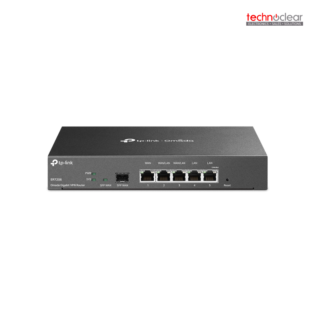 TP-LINK ER7206 // TP-ER7206(UN) SafeStream? Gigabit Multi-WAN VPN Route PORT: 1× Gigabit WAN Port + 3× Gigabit WAN/LAN Ports + 1× Gigabit LAN PortFEATURE: Integration with Omada SDN Controller, Support 20 IPsec VPN Tunnels, 16 PPTP/L2TP VPN Tunnels,
