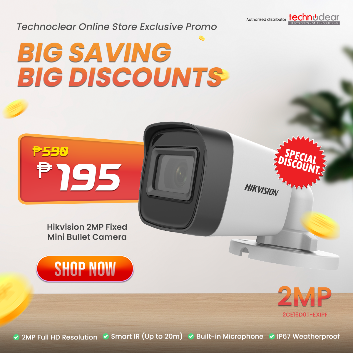 SALE Hikvision 2MP Fixed Mini Bullet Camera DS-2CE16D0T-EXIPF
