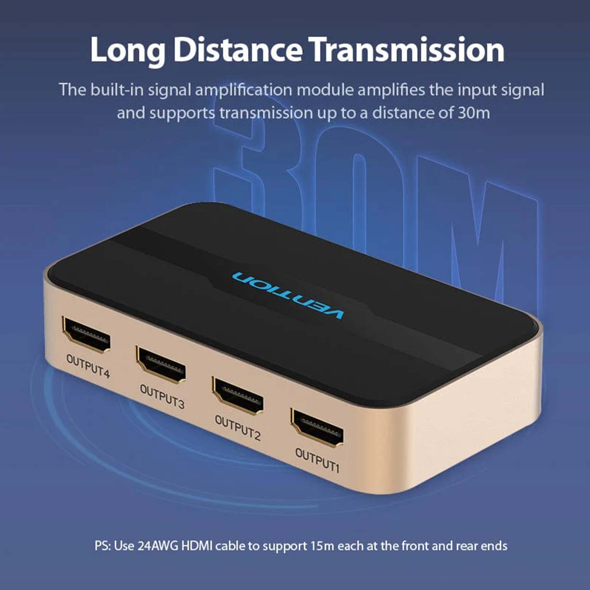 VENTION 1 IN 4 OUT HDMI SPLITTER BLACK