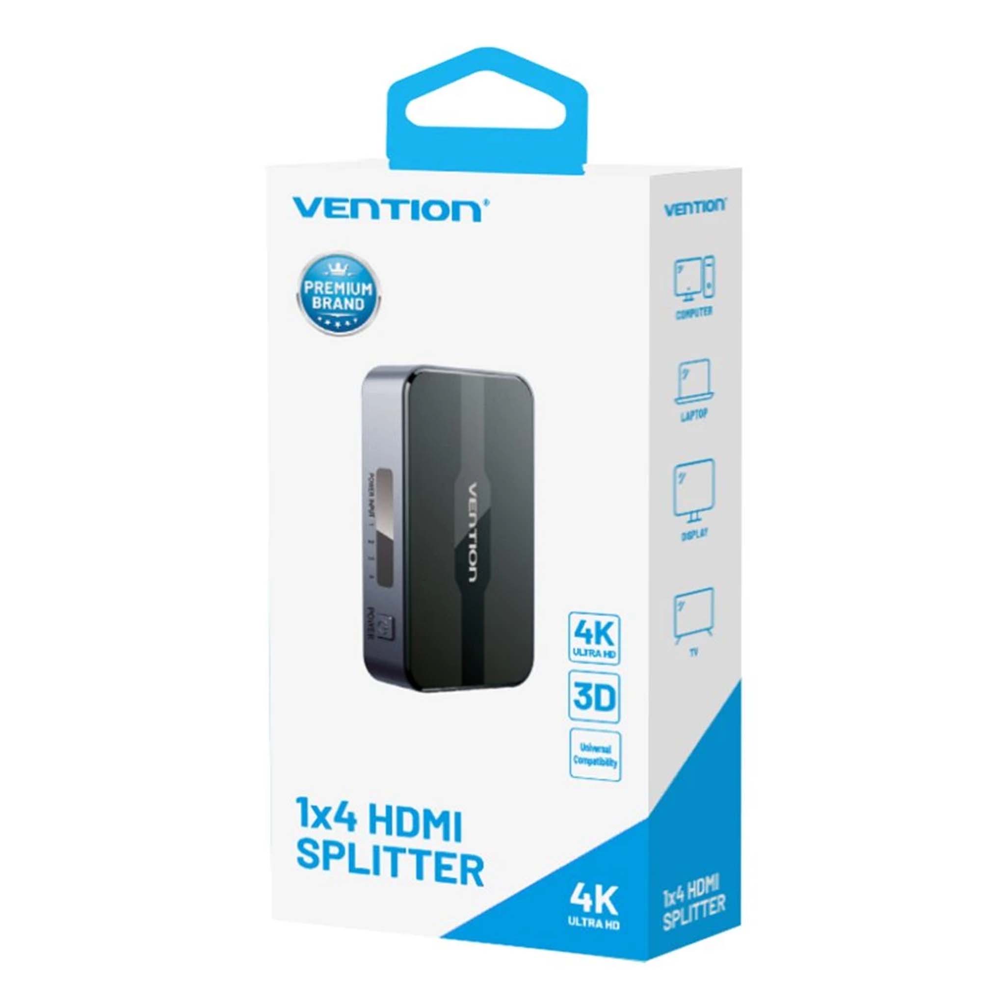 VENTION A12B0-US 1 IN 4 OUT HDMI SPLITTER 4K BLACK ALUMINUM ALLOY TYPE US STANDARD