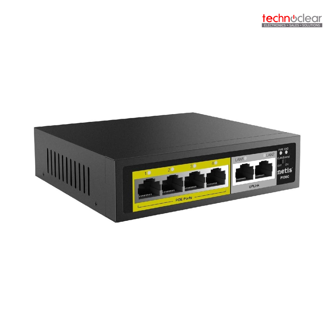 NETIS P106C 6 PORT POE SWITCH, 4FE POE, 2FE UPLINK, 60W, 250W