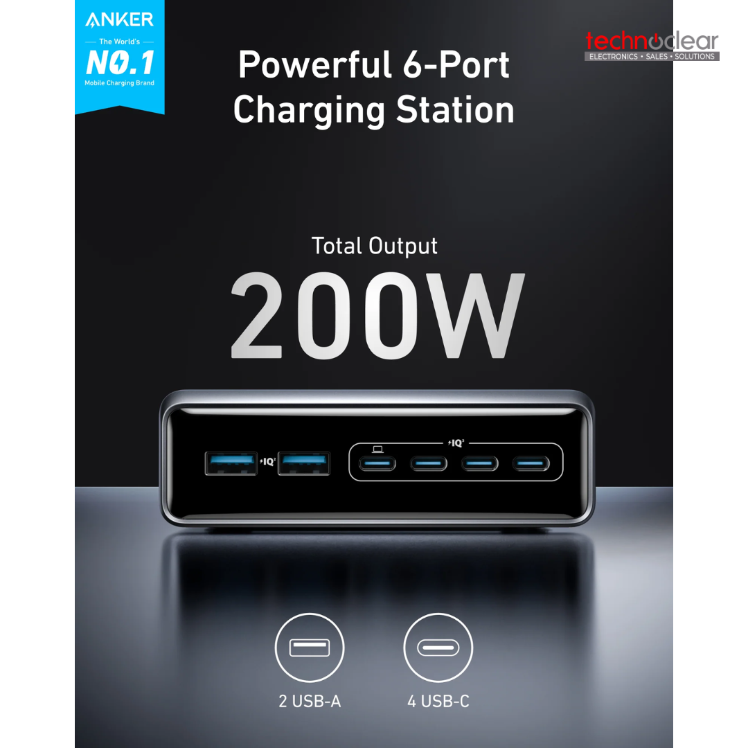 ANKER PRIME CHARGER 200W, 6PORTS,GAN B2C - US SILVER