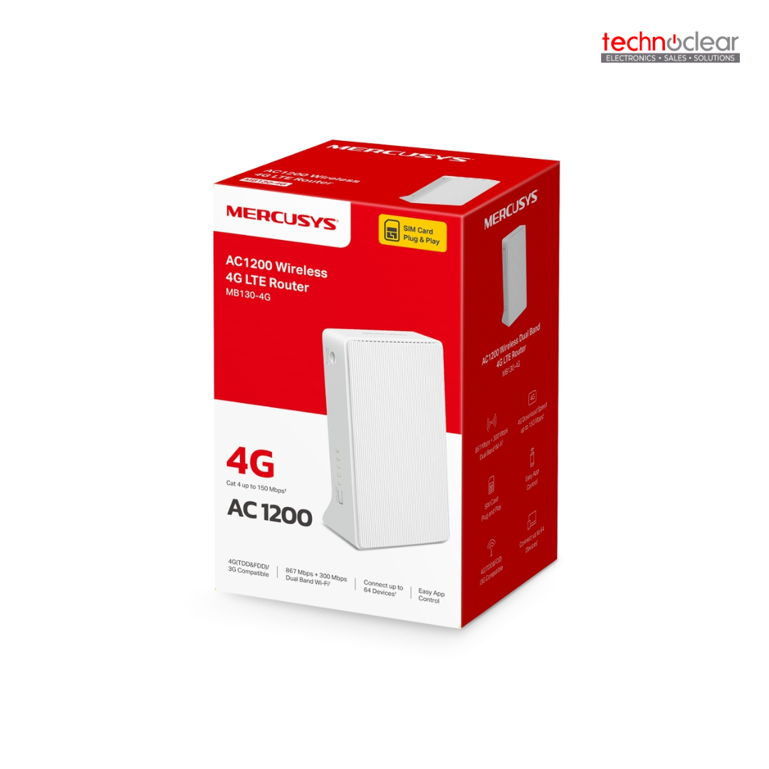 MERCUSYS MB130-4G(EU) AC1200 Wi-Fi 4G LTE Router, Build-In 150Mbps 4G LTE Modem