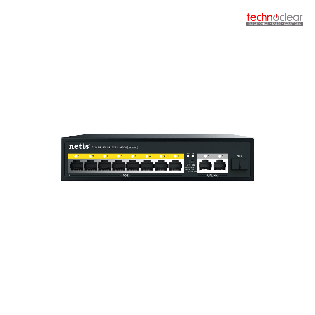 NETIS P110GH 11Port POE Switch, 8FE POE, 2GE Uplink, 1SFP, 120w 250m
