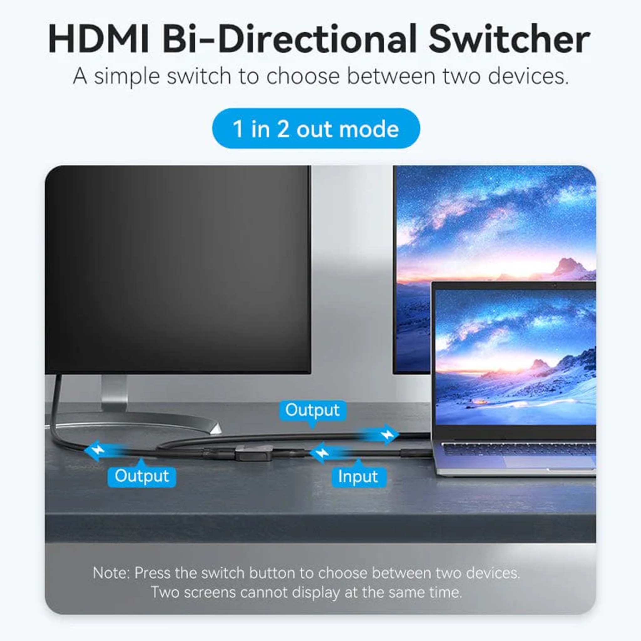 VENTION AKOB0 2-PORT HDMI Bi-DIRECTION 4K SWITCHER BLACK ABS TYPE