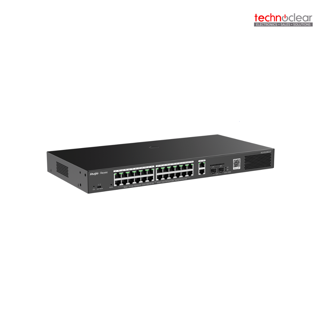 RUIJIE RG-ES228GS-P 28-PORT GIGABIT SMART POE SWITCH, 24 POE/POE + GIGABIT RJ45 PORTS WITH 2 GIGABIT RJ45/2 SFP UPLINK PORTS, 370W POE POWER BUDGET DESKTOP STEEL CASE