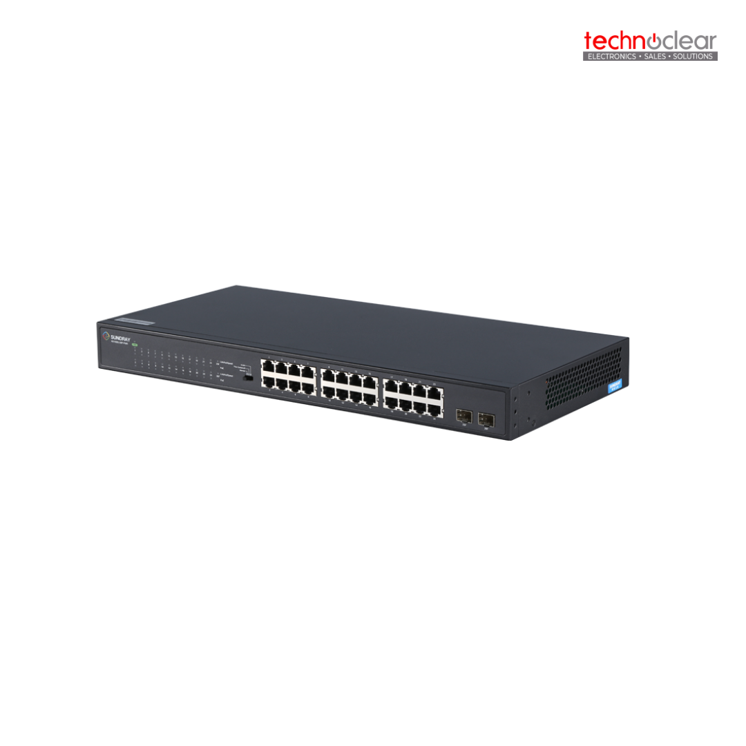 SUNDRAY XS1550U-26P 24*1000 ELECTRIC PORTS, 2*SFP PORTS, SWITCH CAPACITY 256Gbps, FORWARDING RATE 44Mpps, UNMANAGEABLE