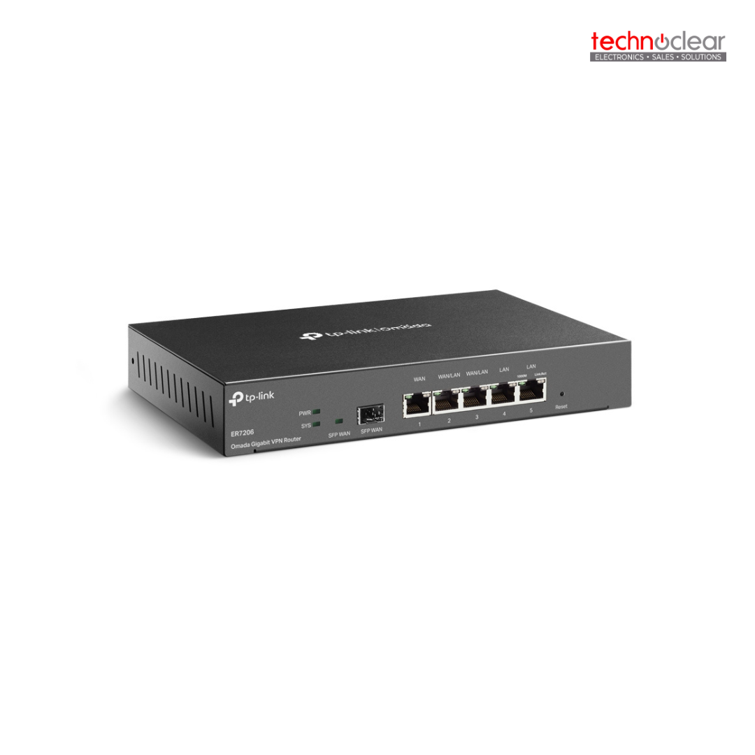 TP-LINK ER7206 // TP-ER7206(UN) SafeStream? Gigabit Multi-WAN VPN Route PORT: 1× Gigabit WAN Port + 3× Gigabit WAN/LAN Ports + 1× Gigabit LAN PortFEATURE: Integration with Omada SDN Controller, Support 20 IPsec VPN Tunnels, 16 PPTP/L2TP VPN Tunnels,