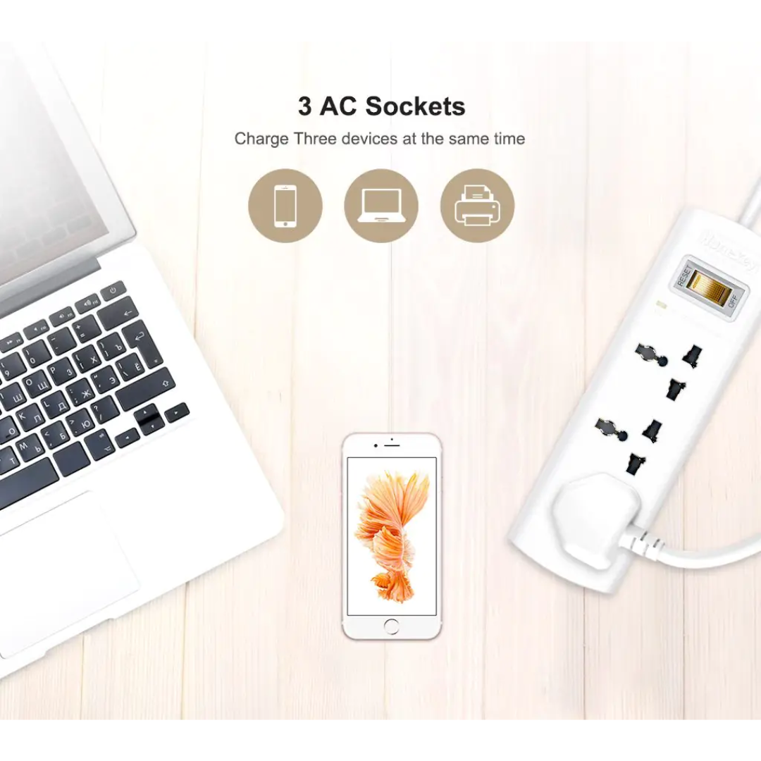 HUNTKEY SZM304-4 3 SOCKETS, 1.5 METERS POWER STRIP 210 JOULES