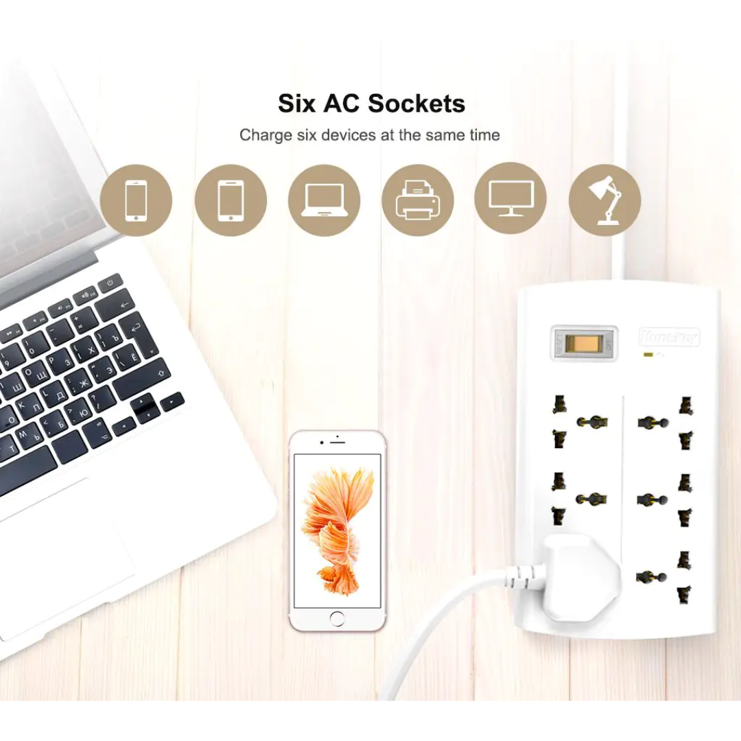 HUNTKEY SZM604-4 6 SOCKETS 2M POWER SURGE 375 JOULES