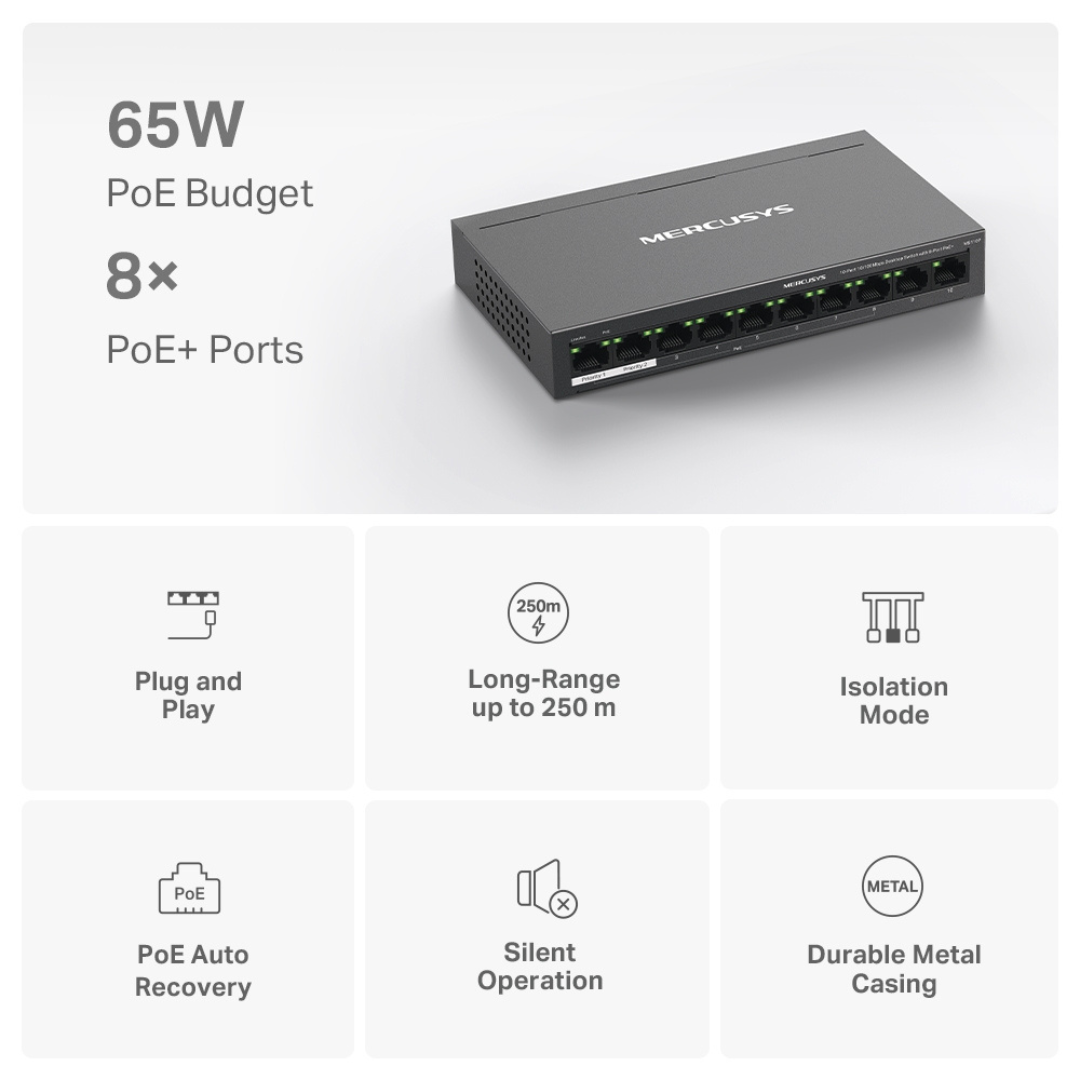 MERCUSYS MS110P (NV) V1.010-Port 10/100Mbps Desktop Switch with 8-Port PoE