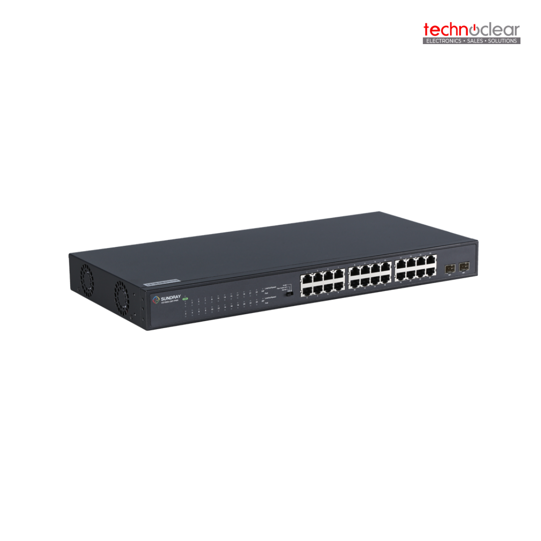 SUNDRAY XS1550U-26P 24*1000 ELECTRIC PORTS, 2*SFP PORTS, SWITCH CAPACITY 256Gbps, FORWARDING RATE 44Mpps, UNMANAGEABLE