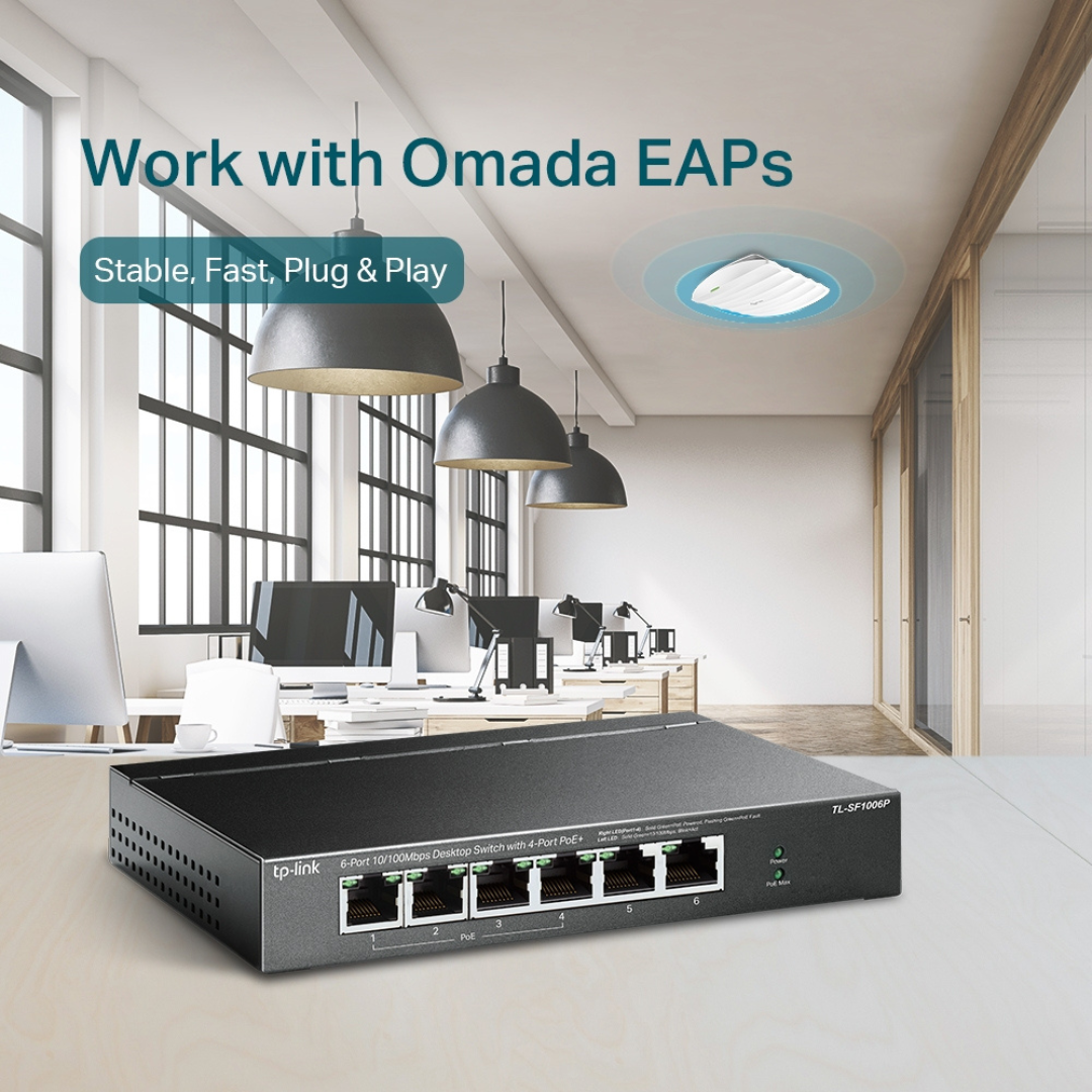 TL-SF1006P / SF1006P(UN) TP-LINK 6-PORT 10/100Mbps DESKTOP SWITCH WITH 4-PORT POE+