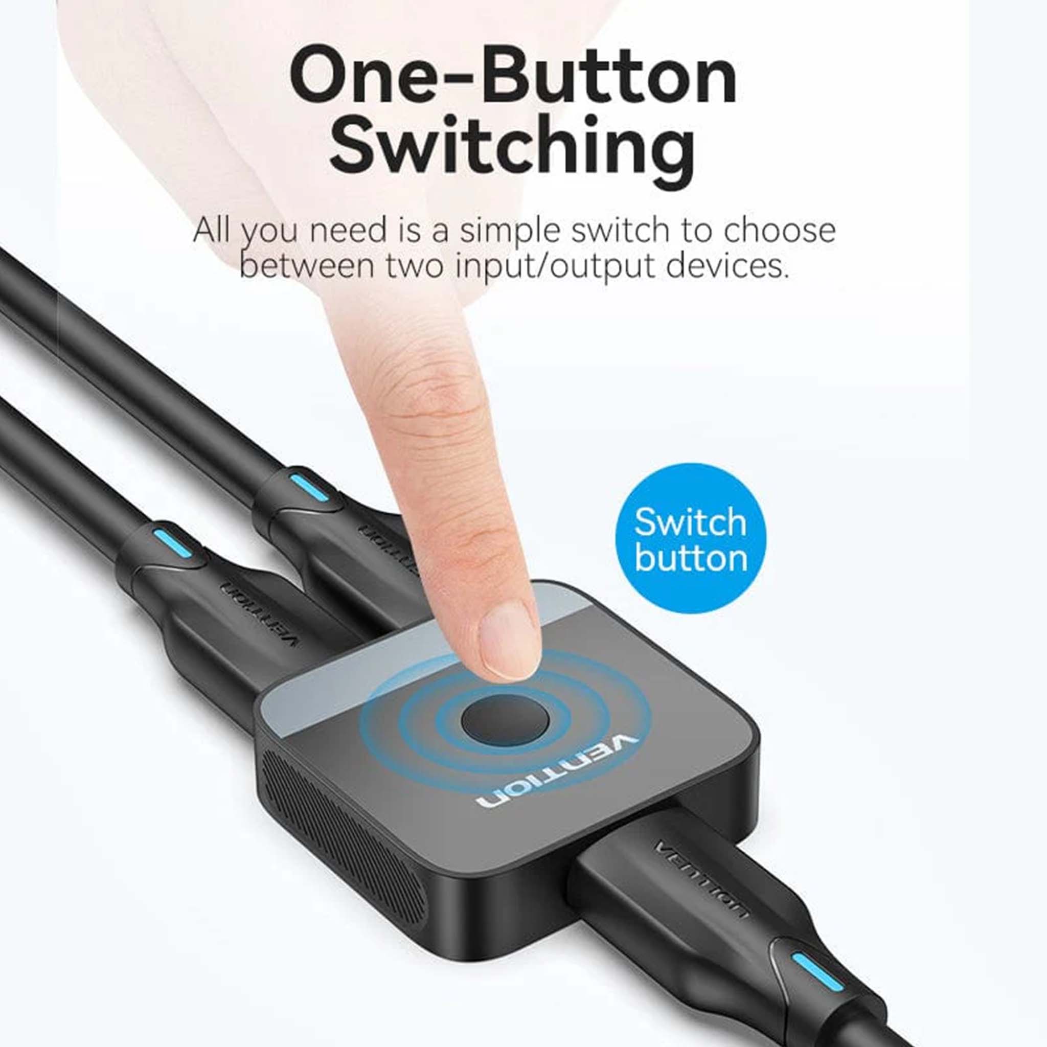 VENTION AKOB0 2-PORT HDMI Bi-DIRECTION 4K SWITCHER BLACK ABS TYPE