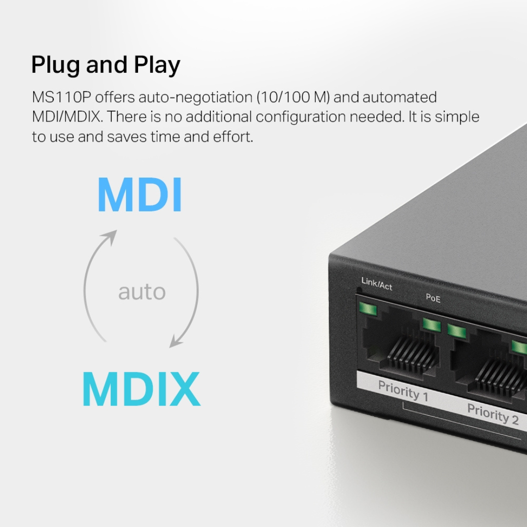 MERCUSYS MS110P (NV) V1.010-Port 10/100Mbps Desktop Switch with 8-Port PoE