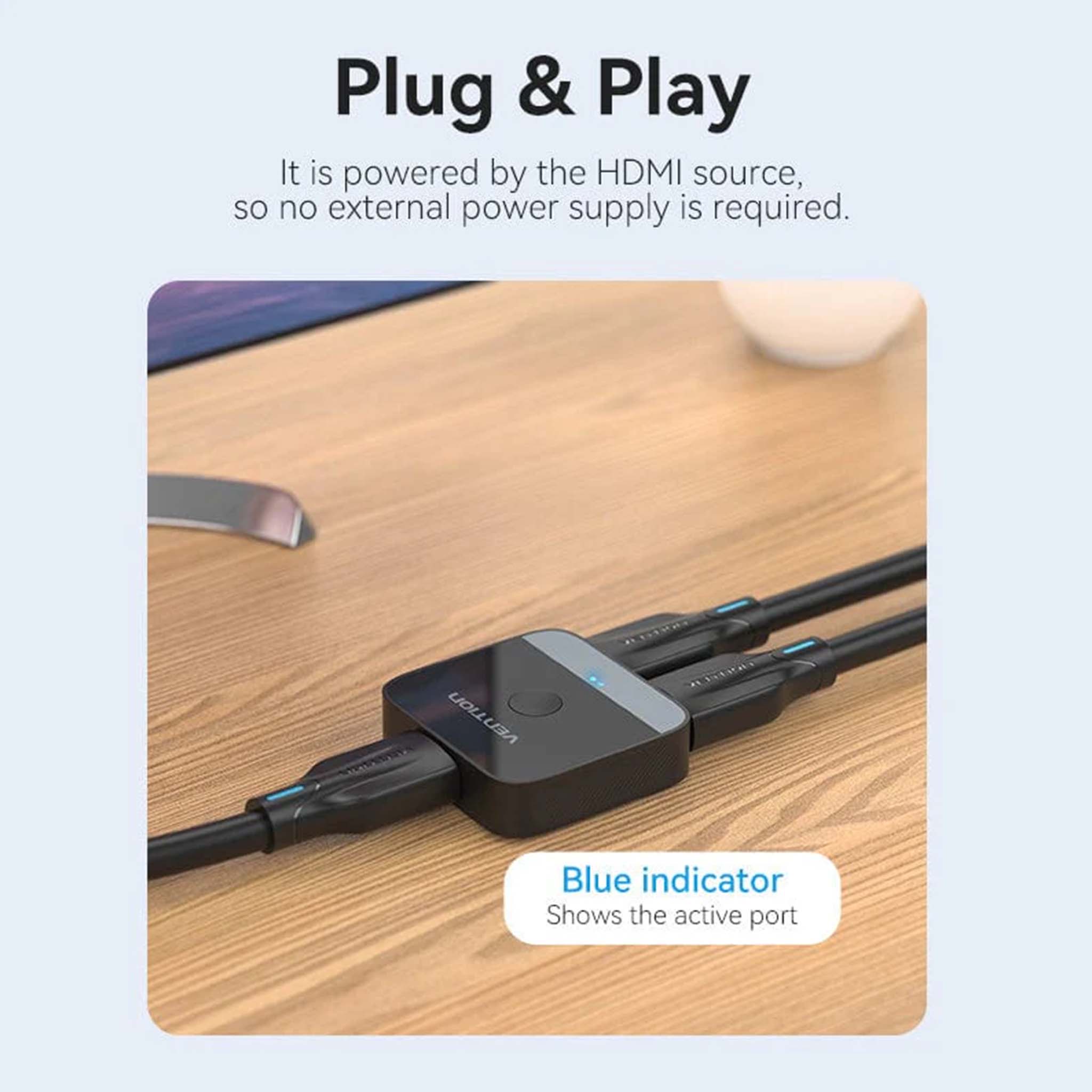 VENTION AKOB0 2-PORT HDMI Bi-DIRECTION 4K SWITCHER BLACK ABS TYPE
