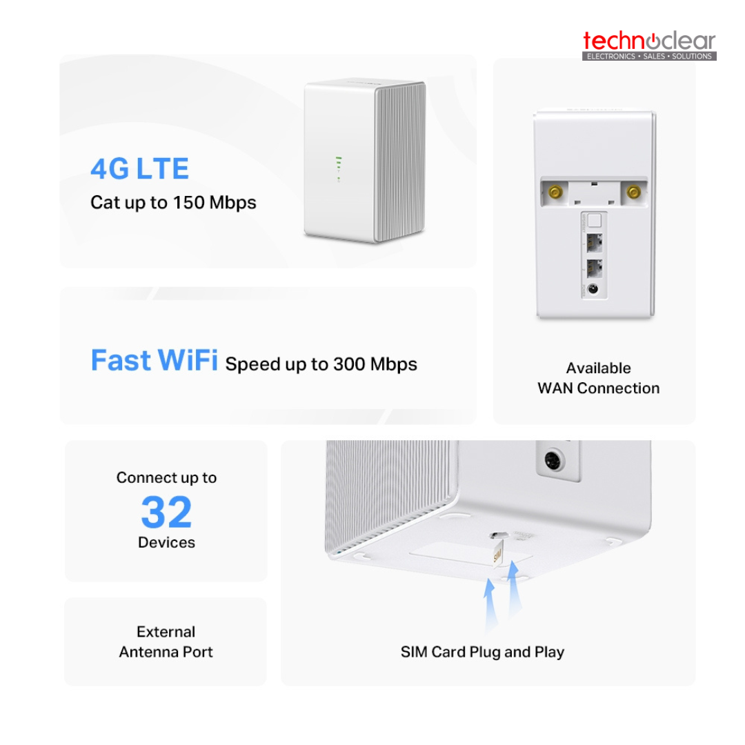 MERCUSYS MB110-4G N300 Wi-Fi 4G LTE Router, Build-In 150Mbps 4G LTE Modem