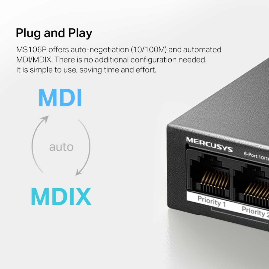 MERCUSYS MS106P (NV) V1.06-Port 10/100 Mbps Desktop Switch with 4-Port PoE