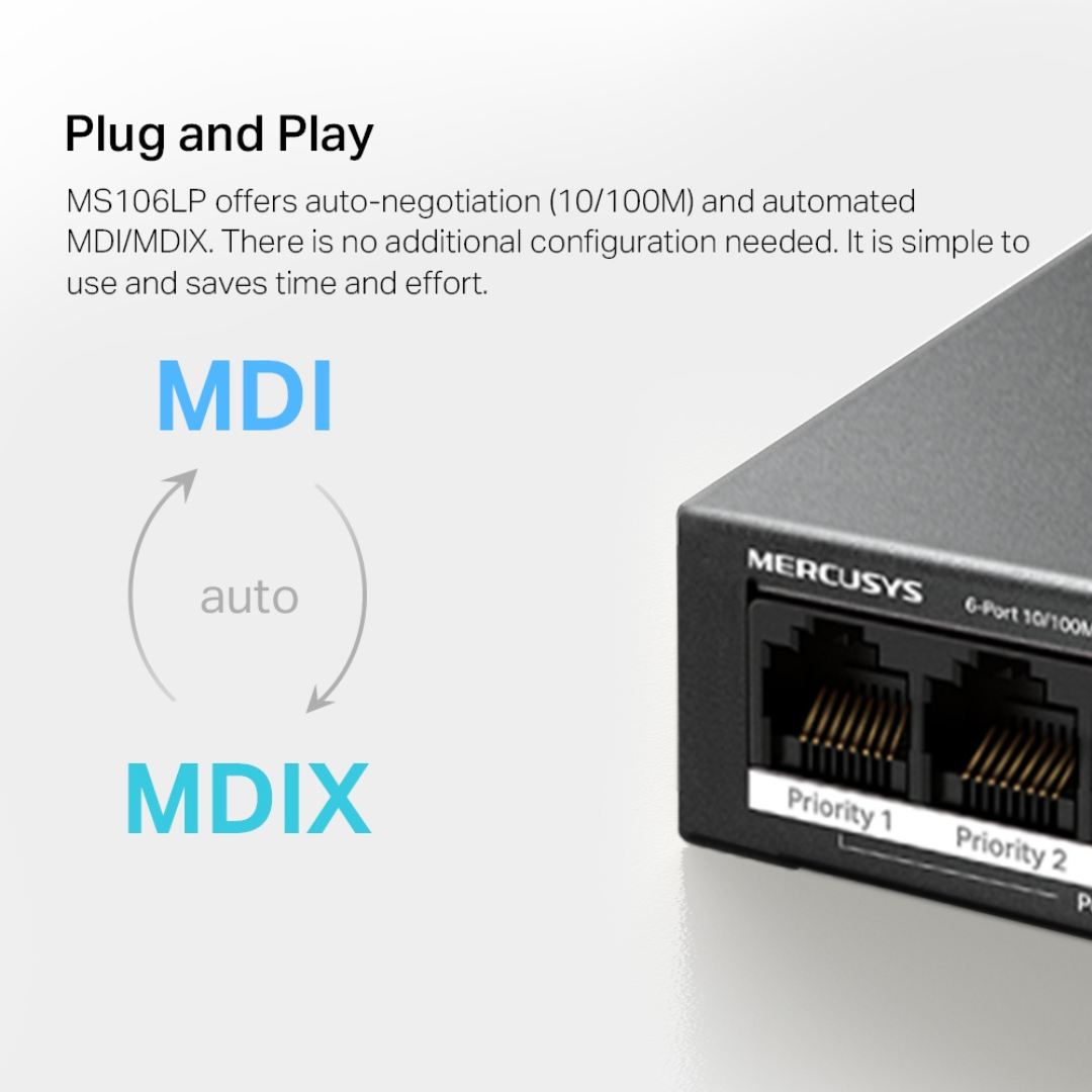 MERCUSYS MS106LP (UN) V1.06-Port 10/100 Mbps Desktop Switch with 4-Port PoE