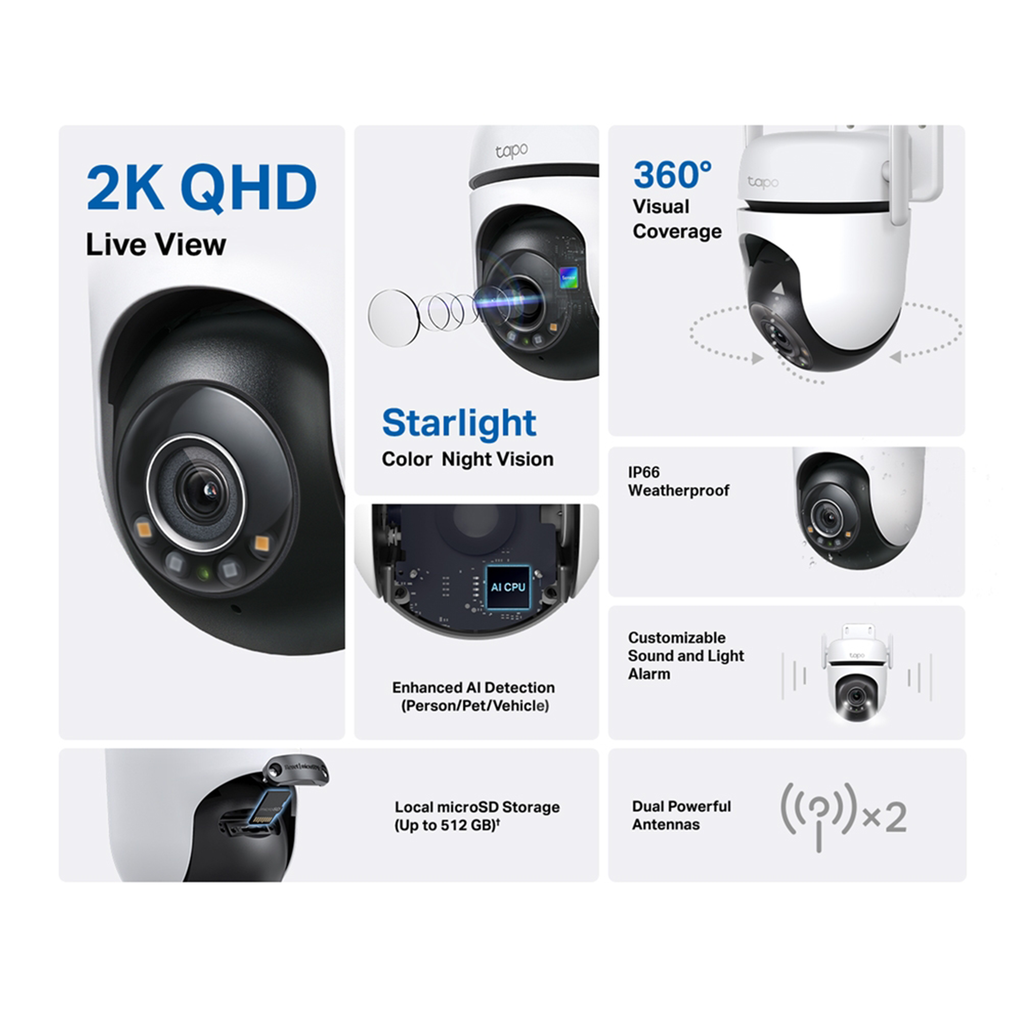 TAPO C520WS(US) TP LINK 2K QHD OUTDOOR PAN/TILT SECURITY WI-FI CAMERA WITH (FREE HIKVISION STORAGE D2 MICROSD CARD 64GB)