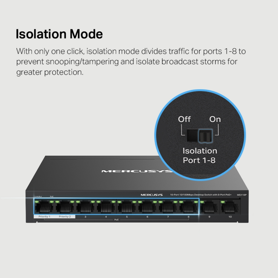 MERCUSYS MS110P (NV) V1.010-Port 10/100Mbps Desktop Switch with 8-Port PoE