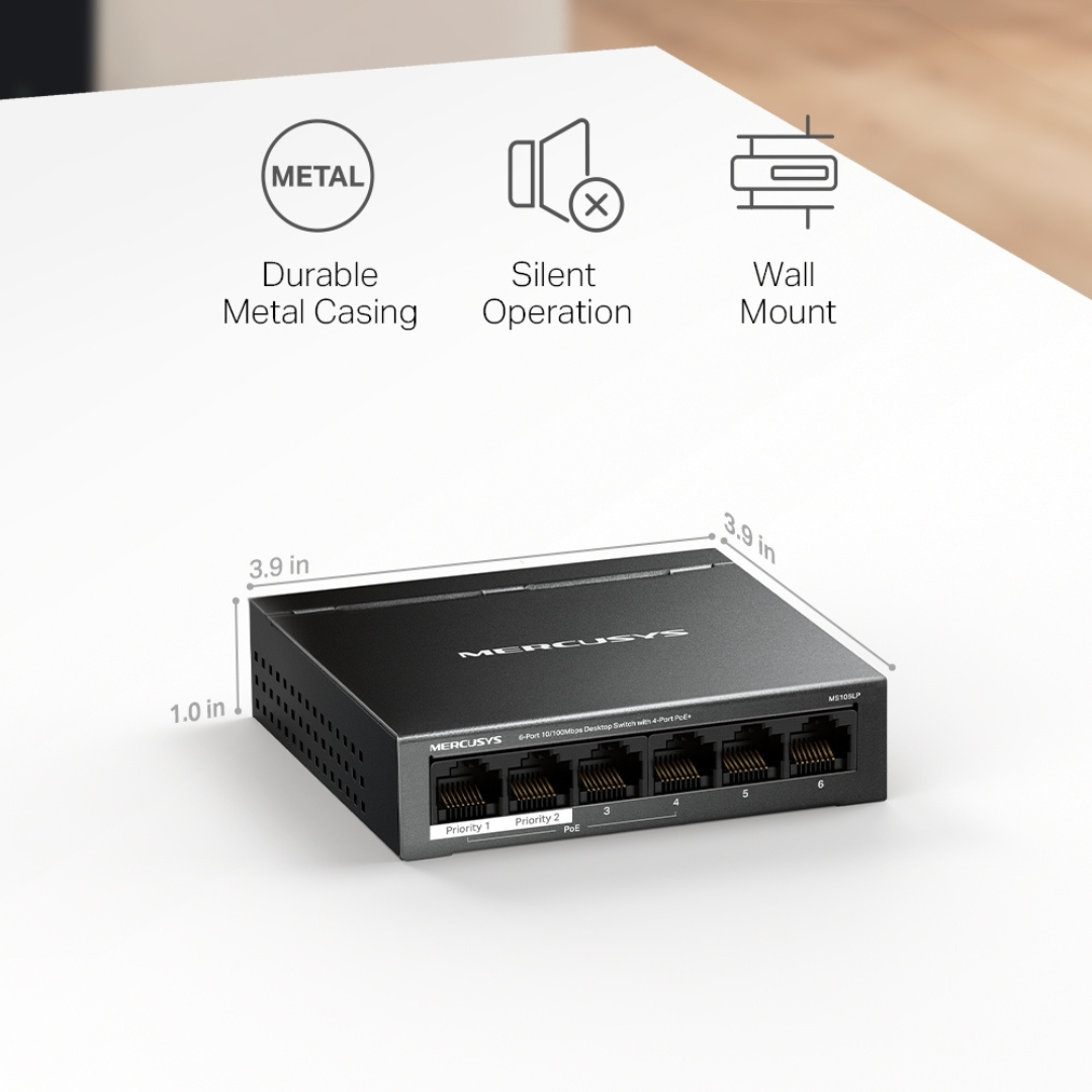 MERCUSYS MS106LP (UN) V1.06-Port 10/100 Mbps Desktop Switch with 4-Port PoE