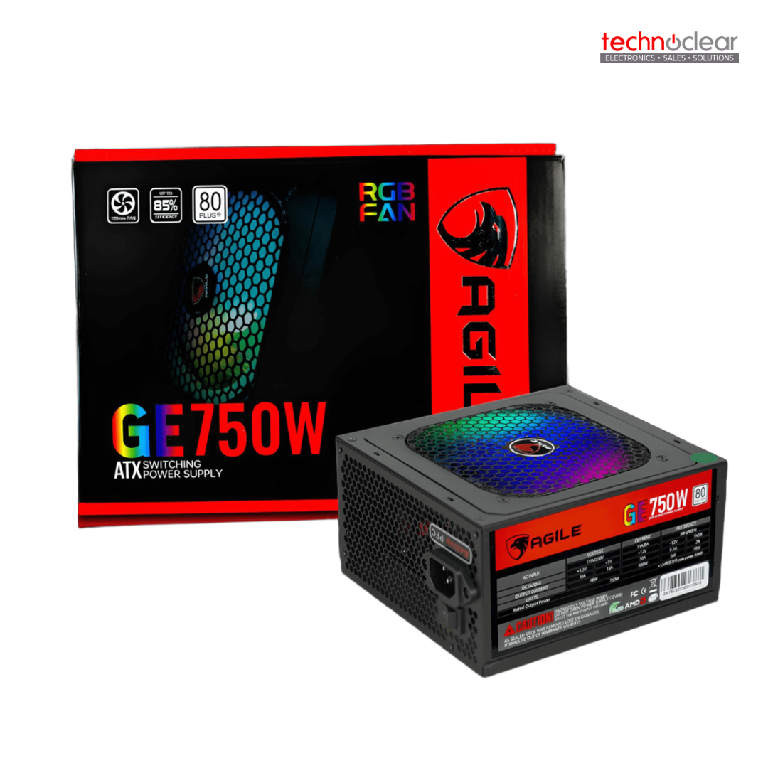 AGILE GE750 750W, 80+ WHITE,120CM RGB FAN, 20+4P*1, PCI-E6+2*1, P84+4*1, SATA+SATA+IDE*2