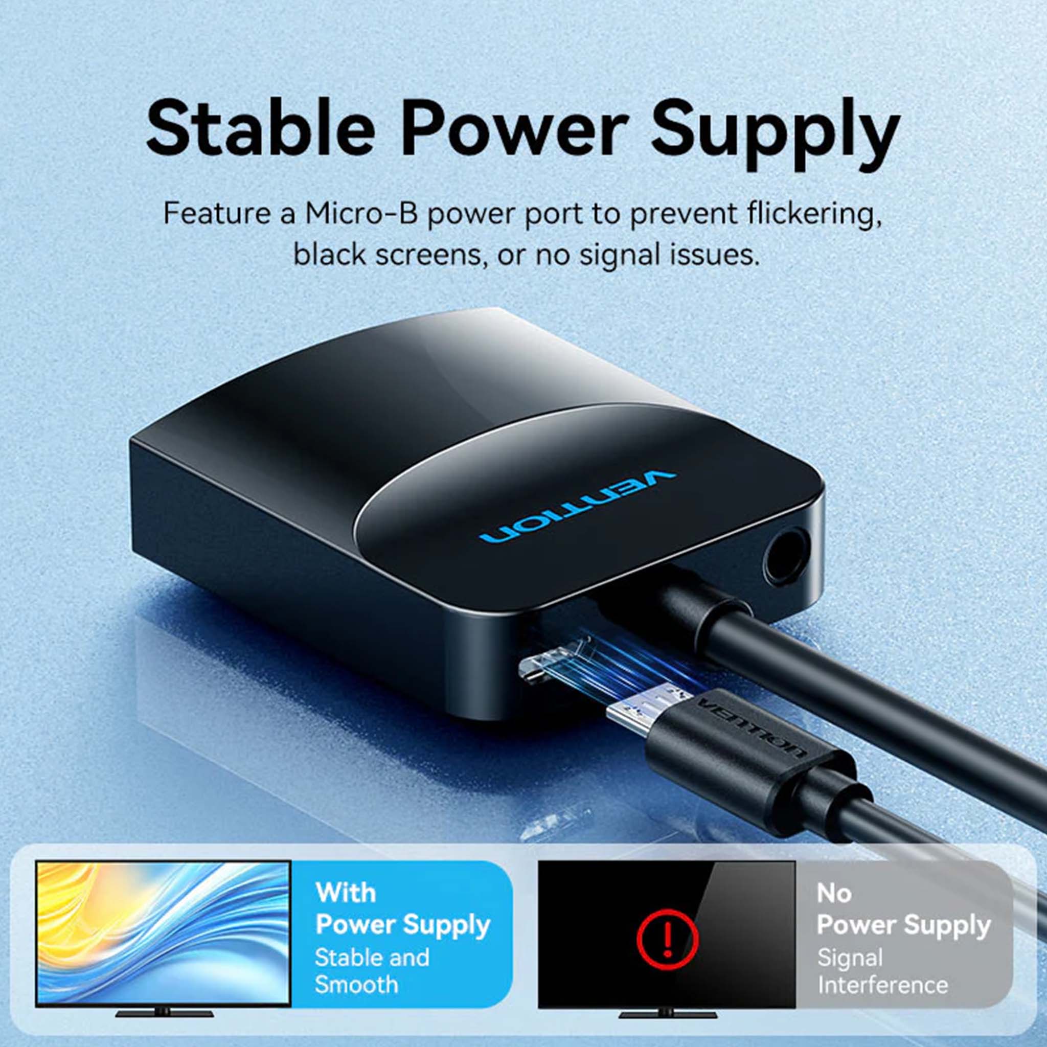 VENTION ACNBB VGA CABLE TO HDMI CONVERTER WITH FEMALE MICRO USB AND AUDIO PORT 0.15M BLACK