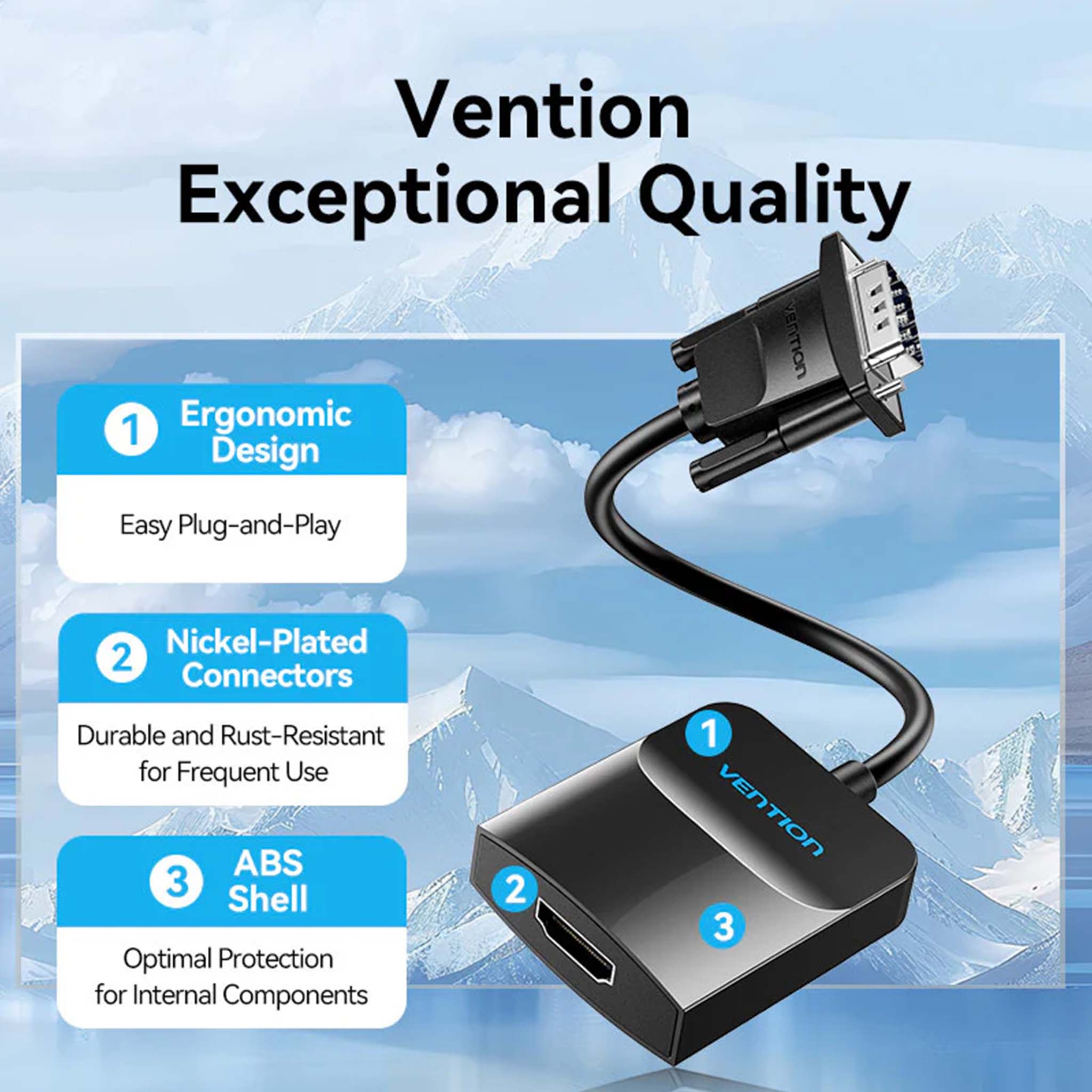 VENTION ACNBB VGA CABLE TO HDMI CONVERTER WITH FEMALE MICRO USB AND AUDIO PORT 0.15M BLACK