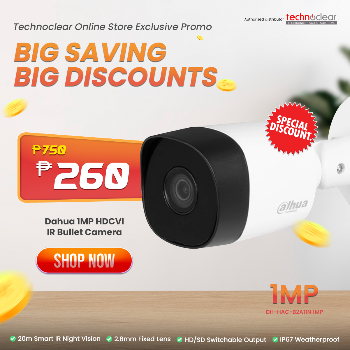 Dahua 1MP HDCVI IR Bullet Camera B2A11N
