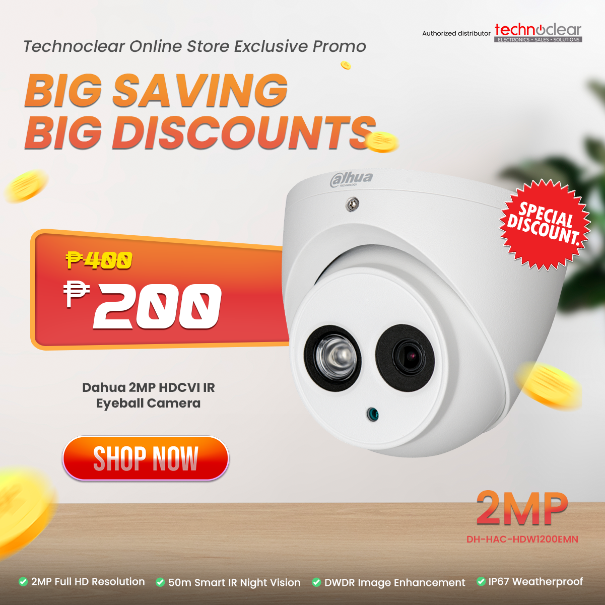 SALE Dahua 2MP HDCVI IR Eyeball Camera HDW1200EMN