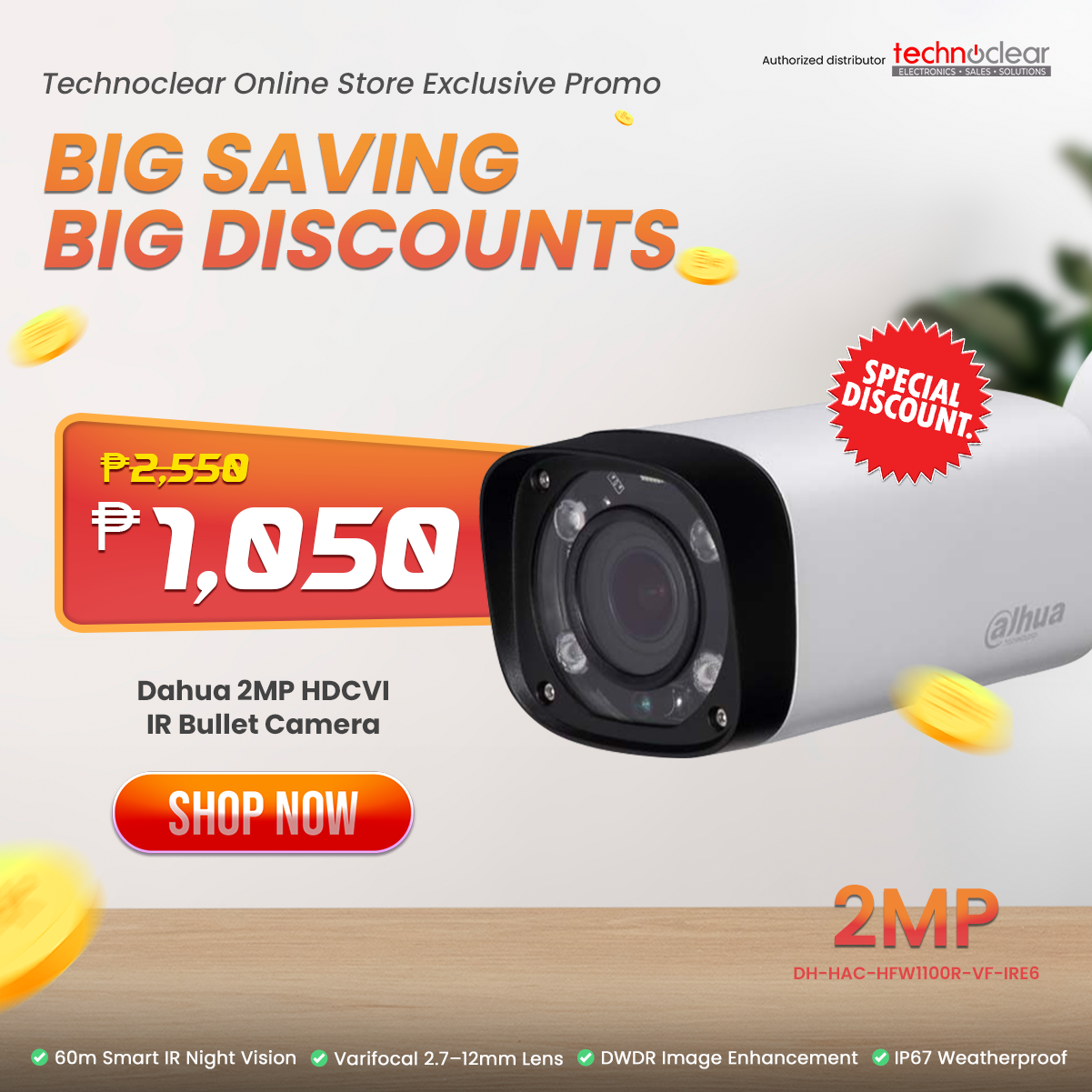 Dahua 2MP HDCVI IR Bullet Camera HFW1100RN-VP-IRE6