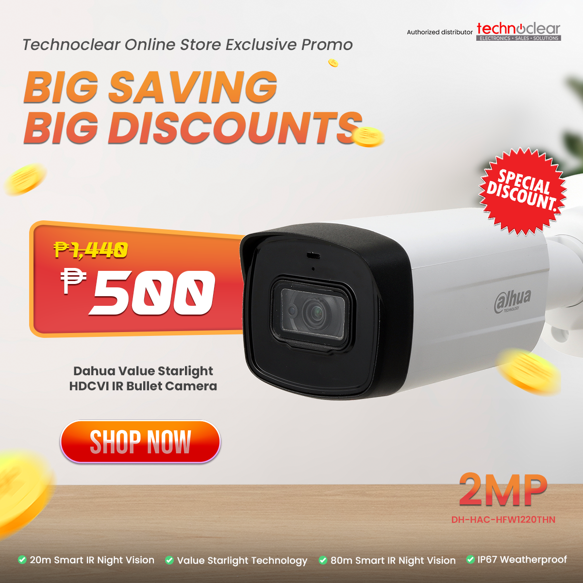 SALE Dahua 2mp Starlight HDCVI IR Bullet Camera HFW1220THN
