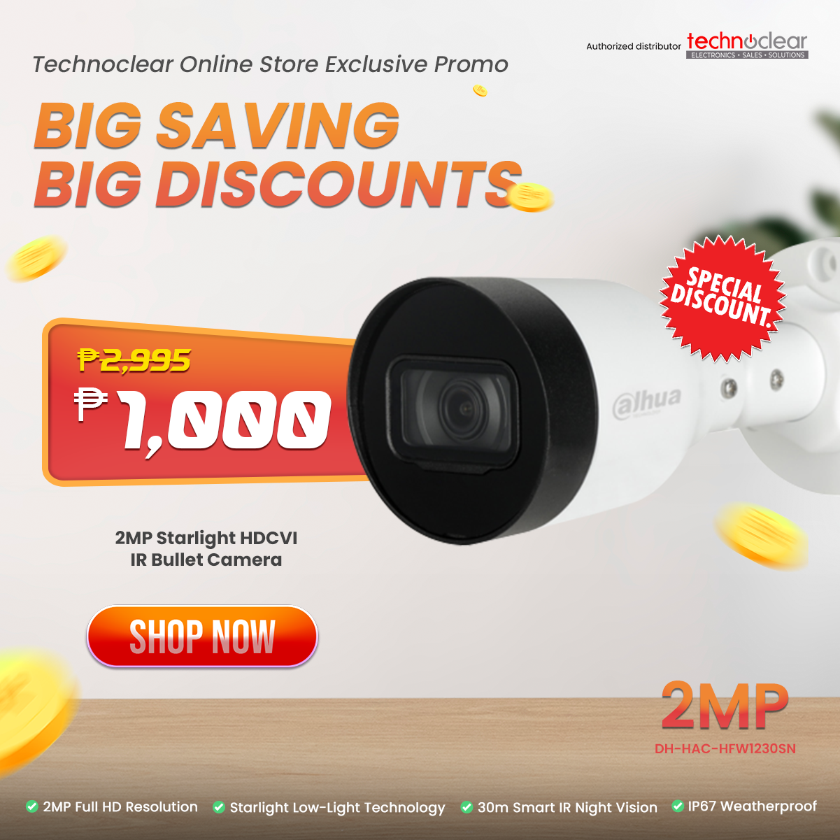 SALE Dahua 2MP Starlight HDCVI IR Bullet Camera HFW1230SN